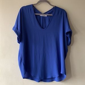 Lush All in Favor Cuff Sleeve Woven Tee - Blue